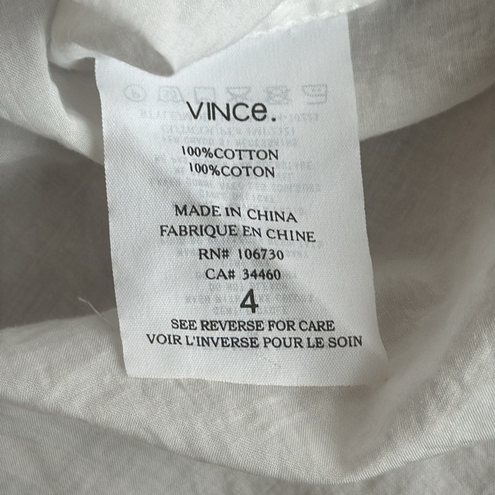 Vince White Cotton Short Sleeve Blouse Top Long Silhouette Size 4 EUC - Picture 8 of 8